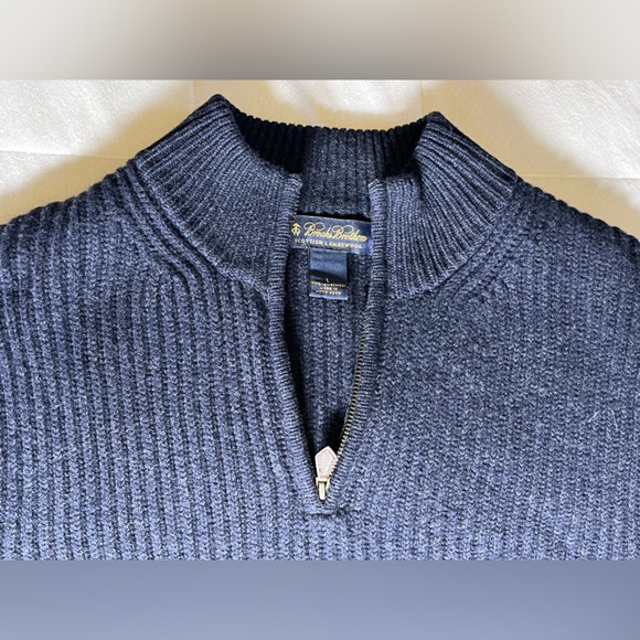 Brooks Brothers Navy 1/4 zip Lambswool Sweater Large - Picture 4 of 6